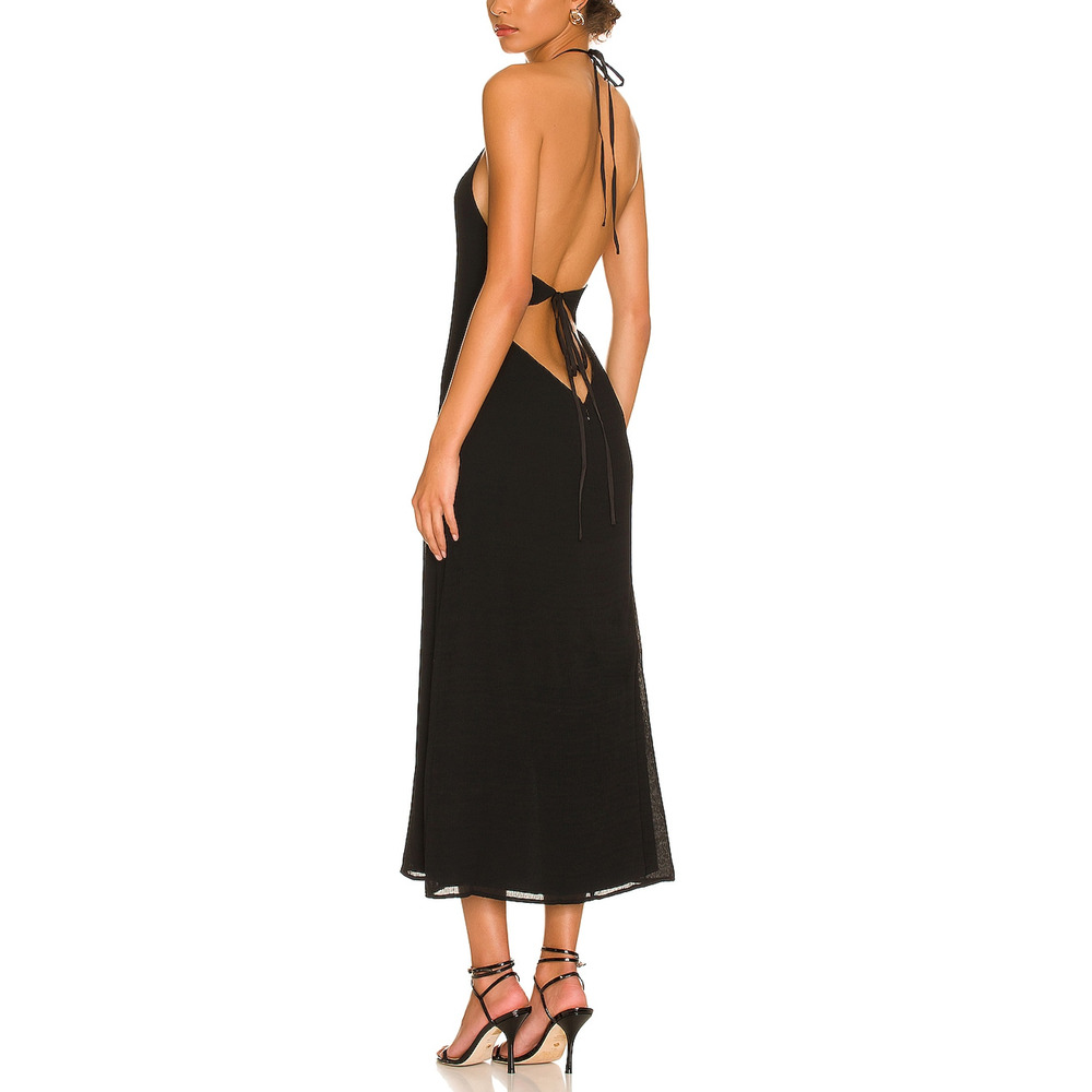 Camila Coelho 'Ivone' Black Georgette Plisse Halterneck Midi Dress Size M